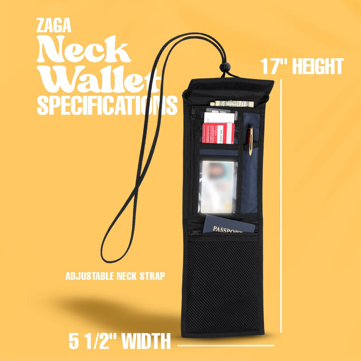 Neck Wallet Passport Holder Easy to Conceal Travel Pouch Zaga