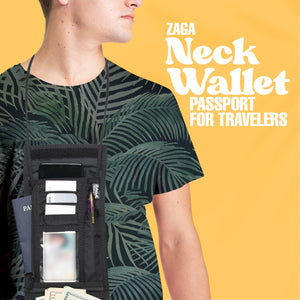 ZAGA  Neck Wallet –  Passport Holder – Easy to Conceal Travel Pouch - Black